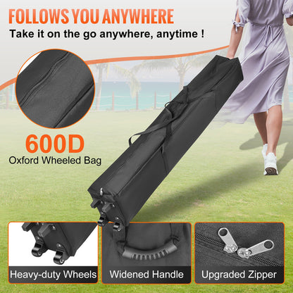 304.8 x 304.8 cm Pop Up Canopy Tent, Outdoor Patio Gazebo Tent with Removable Sidewalls and Wheeled Bag, UV Resistant Waterproof Instant Gazebo Shelter for Party, Garden, Backyard, Black