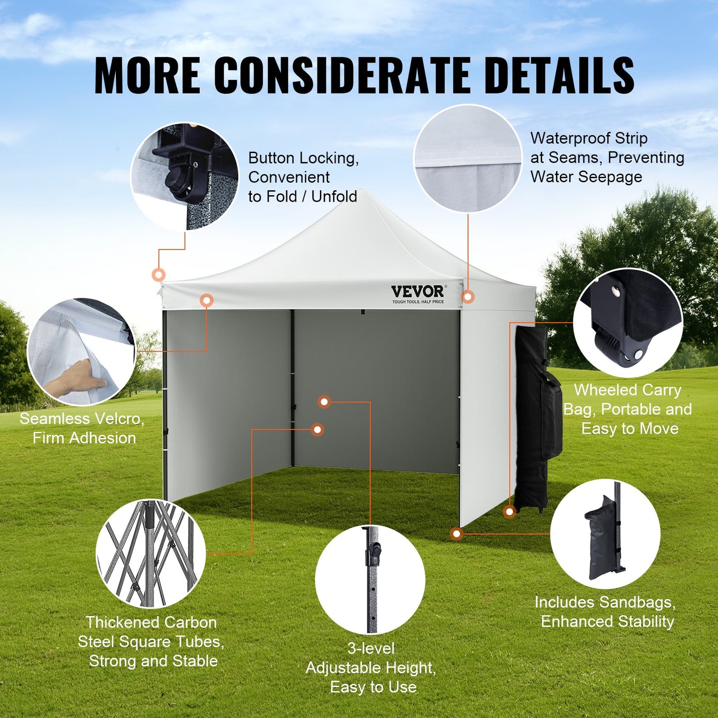 Pop Up Canopy Tent Outdoor Gazebo Tent 304.8 x 304.8cm with Sidewalls & Bag White