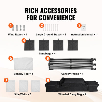 Pop Up Canopy Tent Outdoor Gazebo Tent 304.8 x 304.8cm with Sidewalls & Bag White