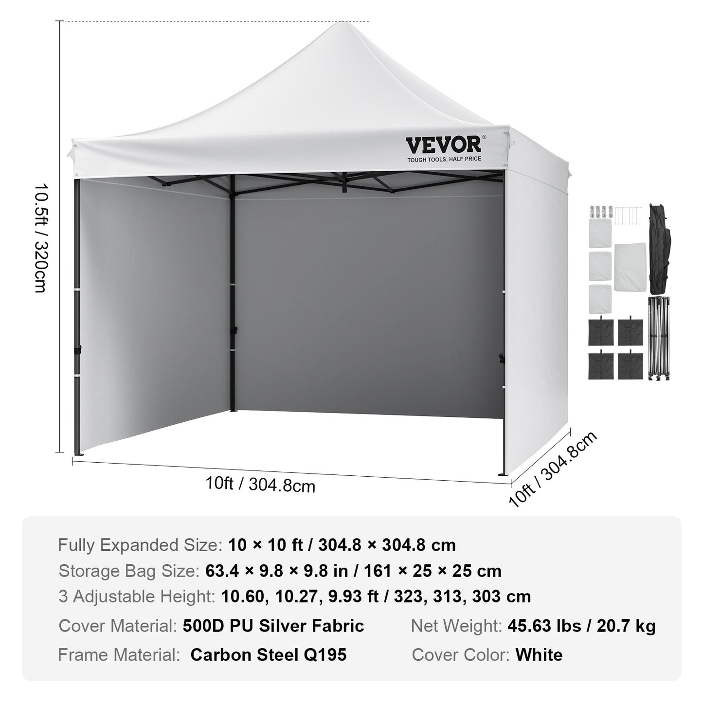 Pop Up Canopy Tent Outdoor Gazebo Tent 304.8 x 304.8cm with Sidewalls & Bag White