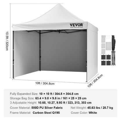 Pop Up Canopy Tent Outdoor Gazebo Tent 304.8 x 304.8cm with Sidewalls & Bag White