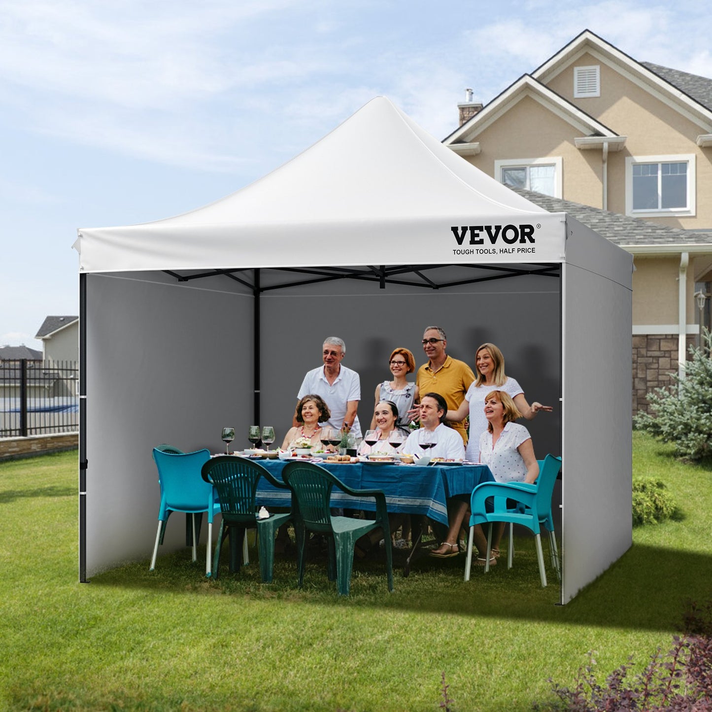 Pop Up Canopy Tent Outdoor Gazebo Tent 304.8 x 304.8cm with Sidewalls & Bag White