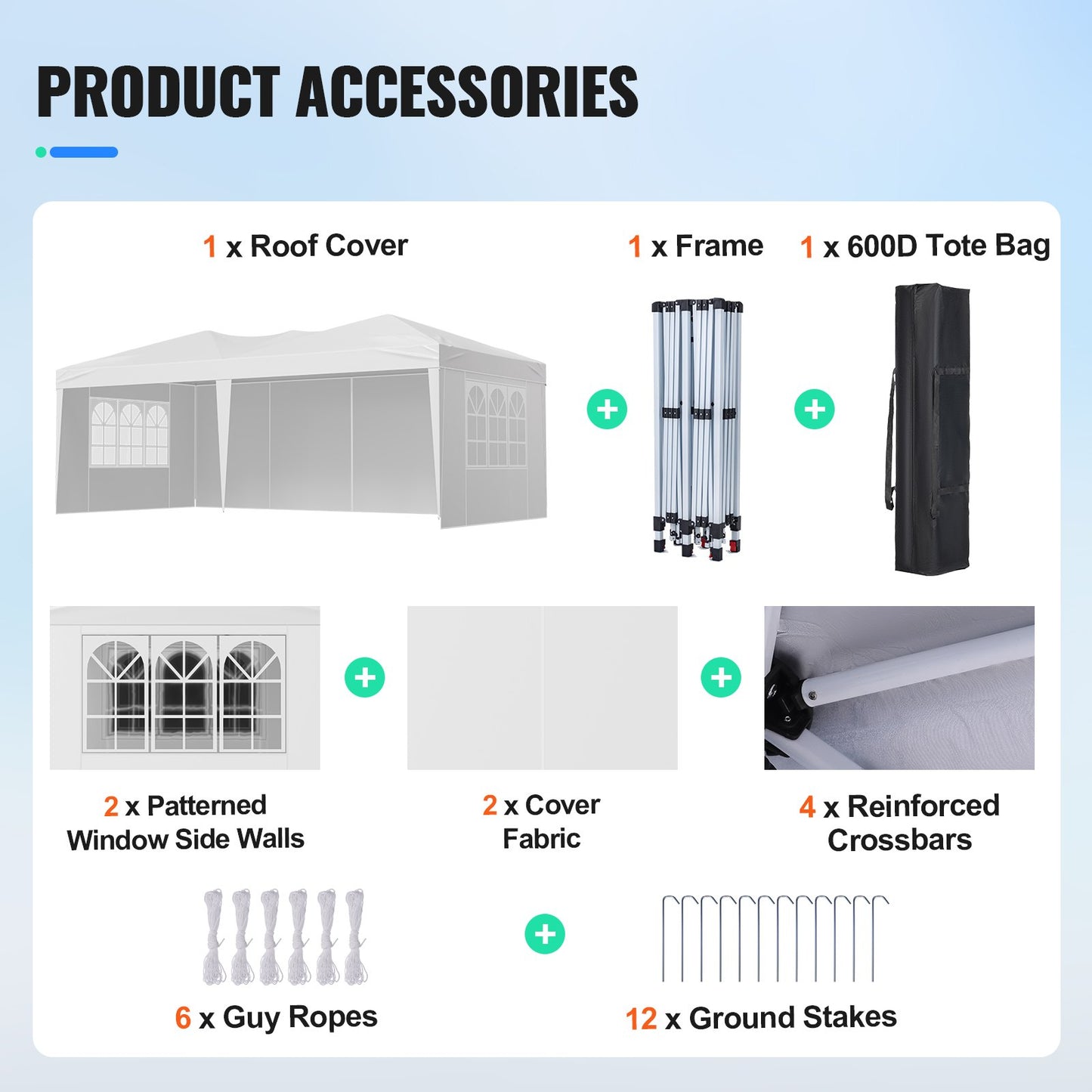 Pop-up-tält, 5,9 x 2,96 m portabel paviljong med direkttak, 3 sidoväggar och 2 ventilerade fönster, höjdjusterbart pop-up-tält för utomhusbruk, evenemang, uteplats, bakgård, fest, parkering