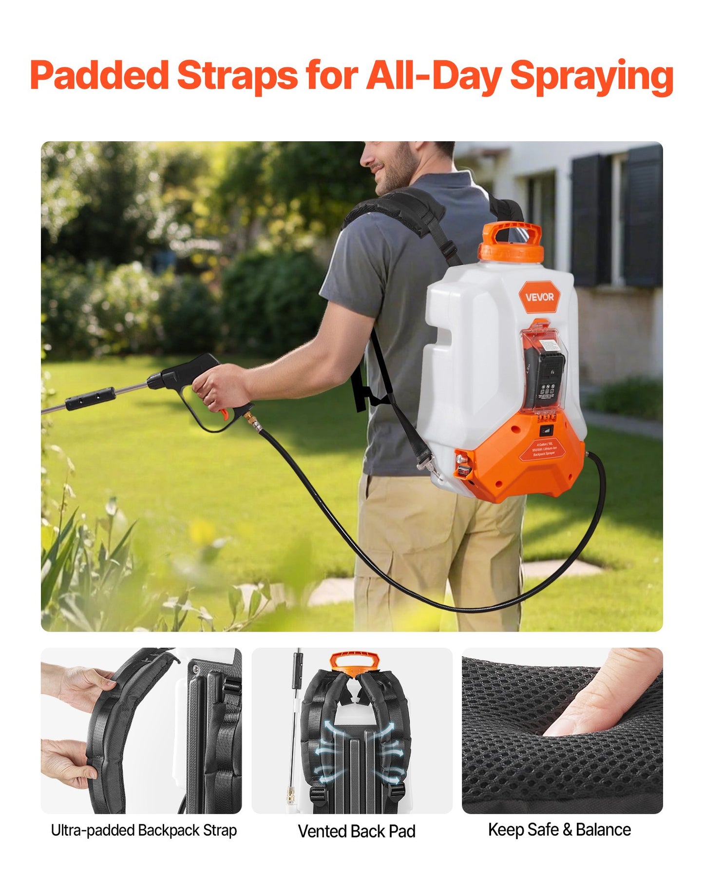 Battery Powered Backpack Sprayer, 16L Electric Backpack Sprayer, 2 Wands & 8 Nozzles, Adjustable 0-90 PSI, 4H Runtime, Portable Yard Garden Lawn Sprayers for Weeding Spraying Cleaning