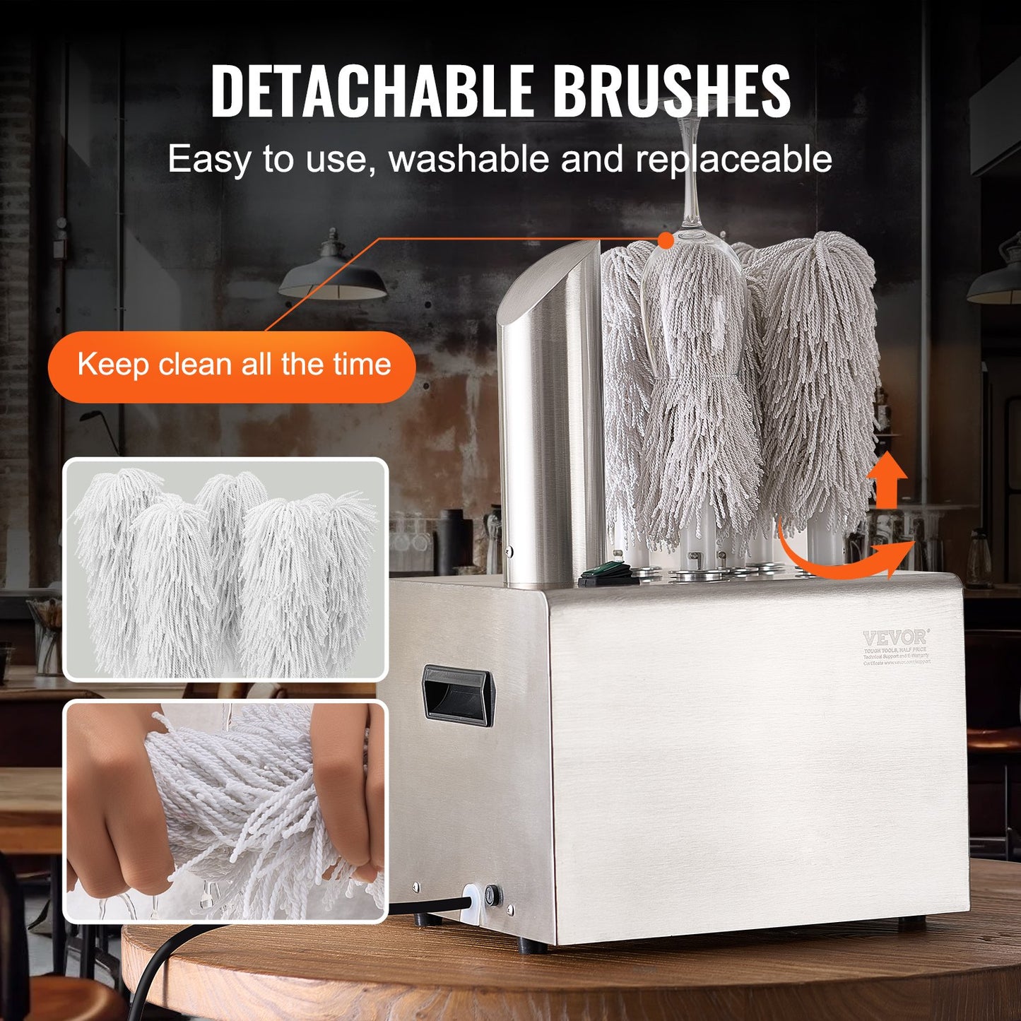 Wine Glass Polisher Machine, 5-Brush Glass Polishing Machine, 330 Cups/Hour Electric Commercial Glass Polisher for Champagne Glasses, Beer Cups, Mugs, Perfect for Bar Restaurant Kitchen