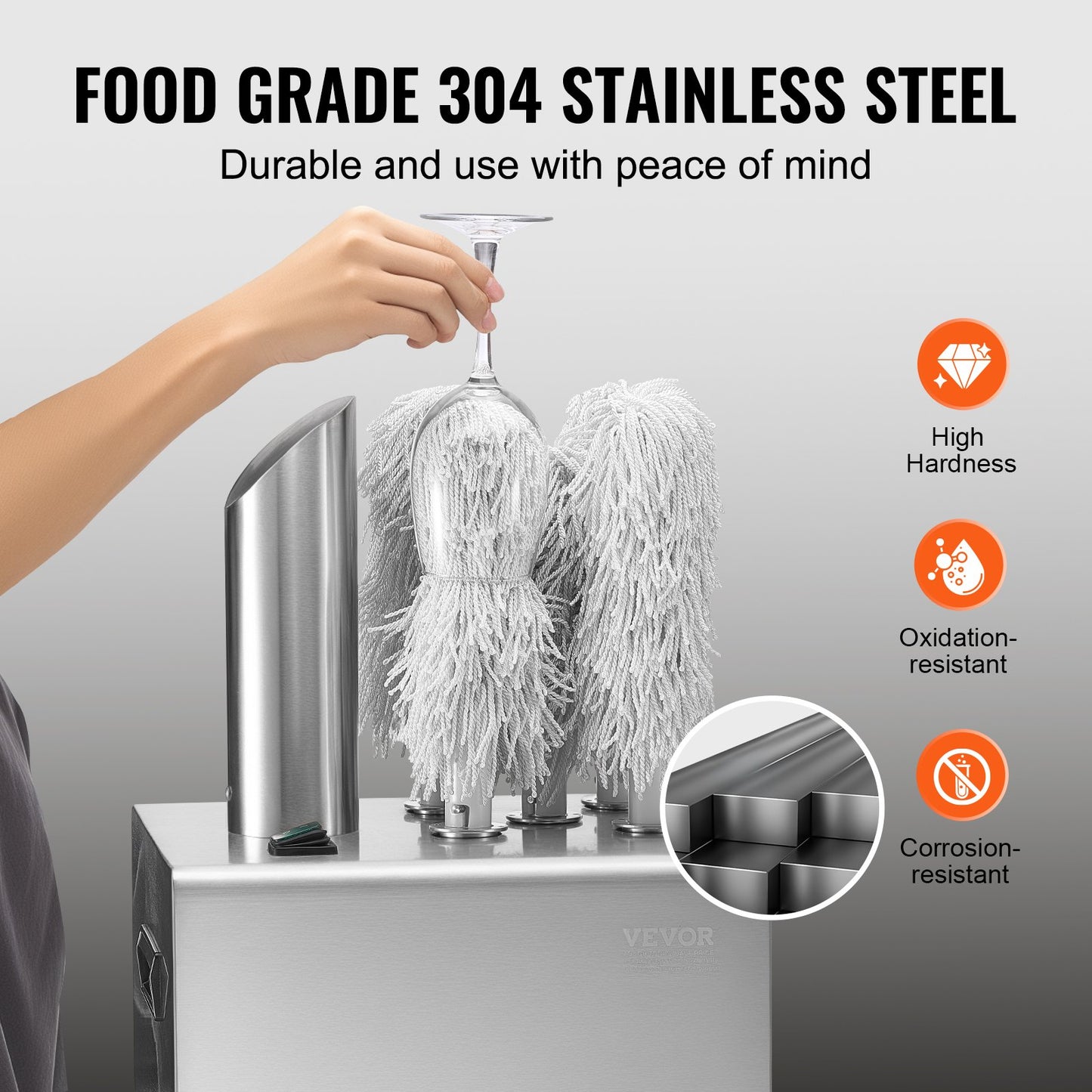 Wine Glass Polisher Machine, 5-Brush Glass Polishing Machine, 330 Cups/Hour Electric Commercial Glass Polisher for Champagne Glasses, Beer Cups, Mugs, Perfect for Bar Restaurant Kitchen