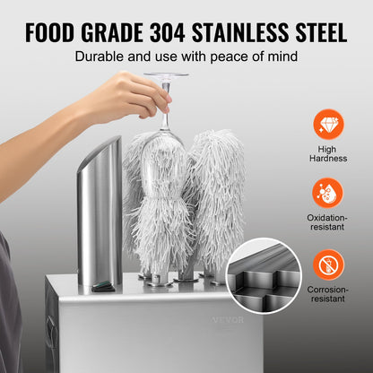 Wine Glass Polisher Machine, 5-Brush Glass Polishing Machine, 330 Cups/Hour Electric Commercial Glass Polisher for Champagne Glasses, Beer Cups, Mugs, Perfect for Bar Restaurant Kitchen