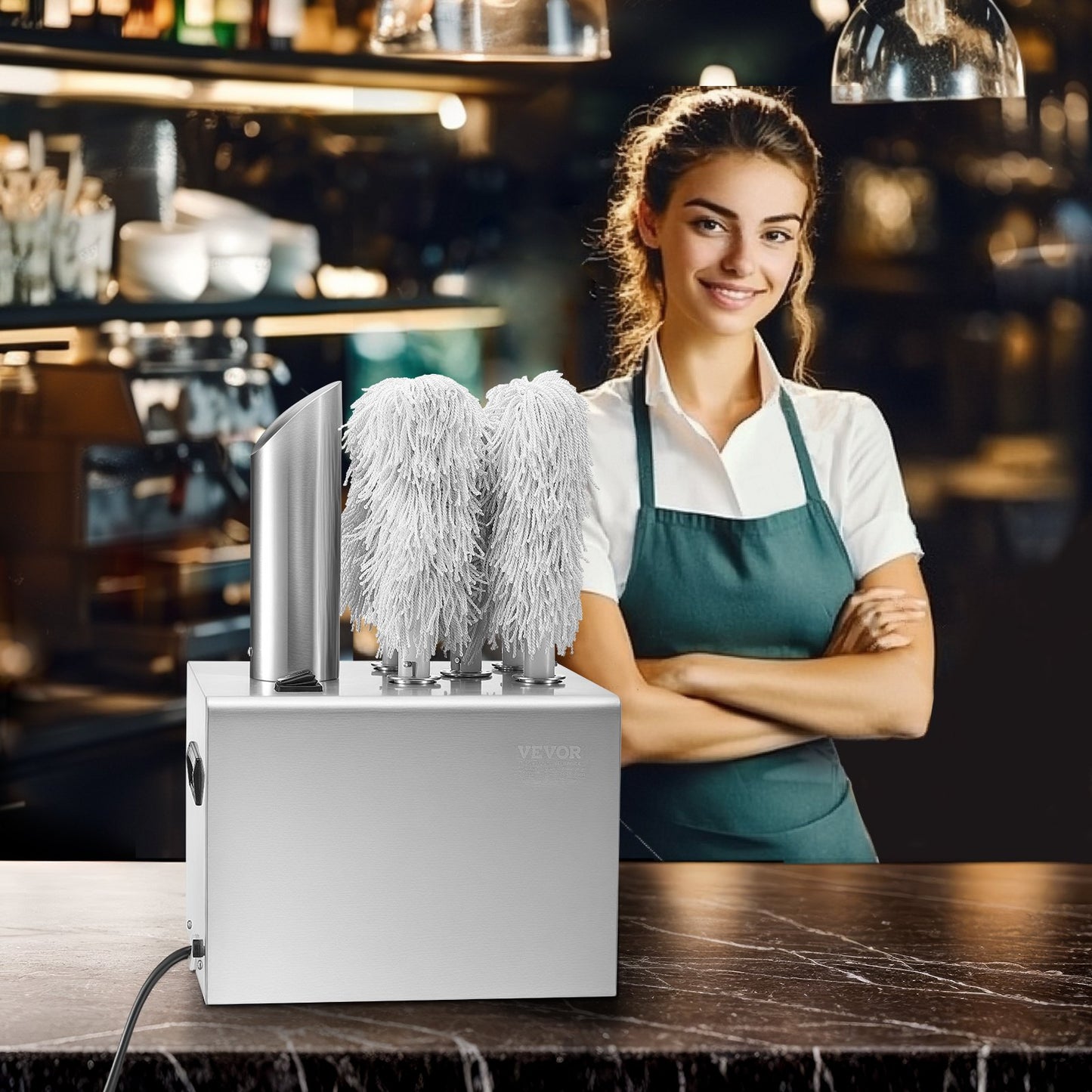 Wine Glass Polisher Machine, 5-Brush Glass Polishing Machine, 330 Cups/Hour Electric Commercial Glass Polisher for Champagne Glasses, Beer Cups, Mugs, Perfect for Bar Restaurant Kitchen