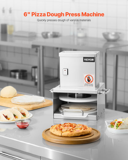 Electric Pizza Dough Press Machine, 6 inch Pizza Pastry Press Plate, Stainless Steel Bread Presser, Adjustable Thickness Commercial Forming Machine, with 100 Pcs Parchment Paper