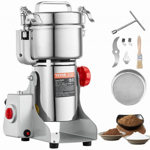 500g Electric Grain Mill Grinder, High Speed 2000W Commercial Spice Grinders, Stainless Steel Pulverizer Powder Machine, for Dry Grains Spices Cereals Coffee Corn Pepper, Swing Type