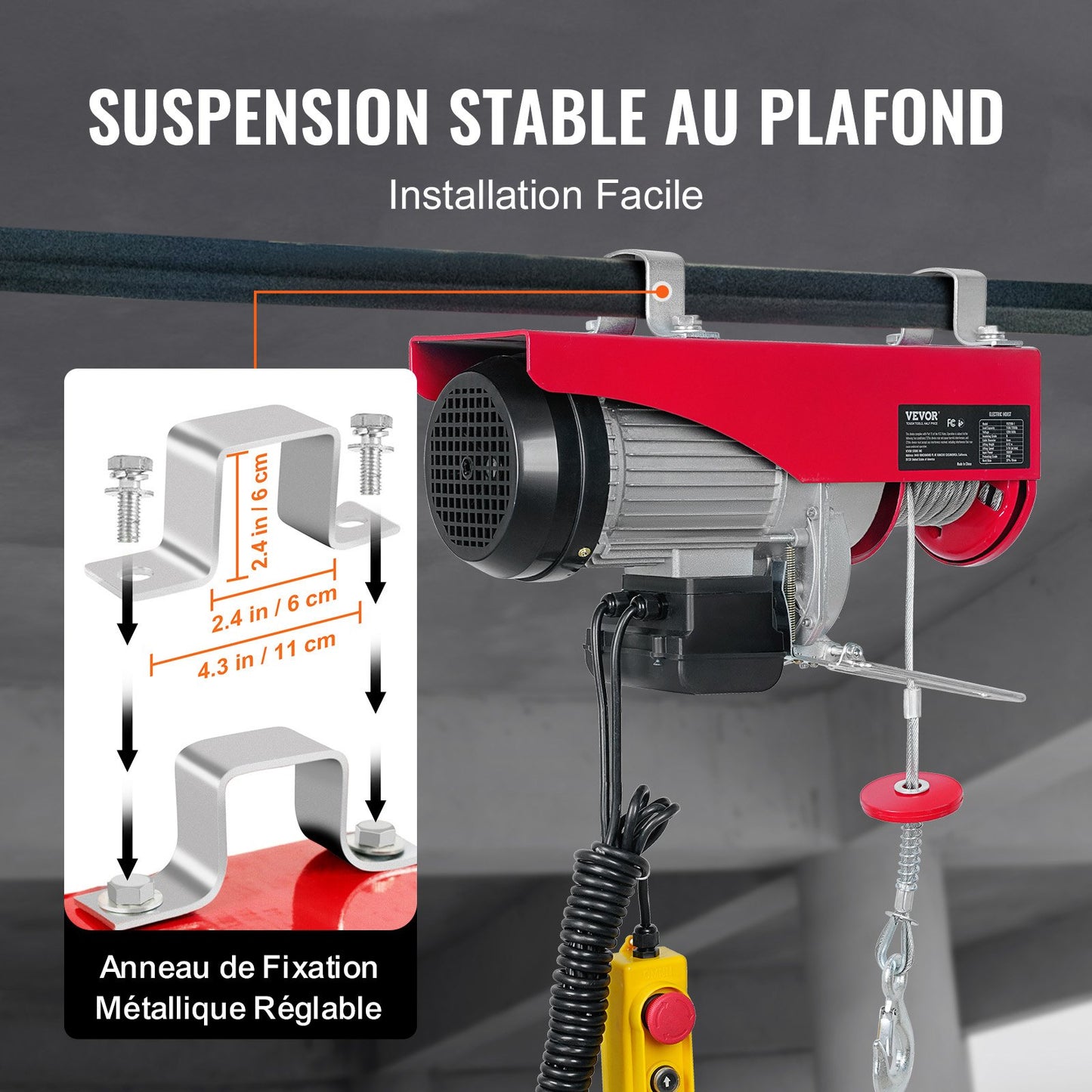 Electric Hoist, 998 kg Lifting Capacity, 1600W 220V Electric Steel Wire Winch with 427 cm Wired Remote Control, 1219 cm Single Cable Lifting Height & Pure Copper Motor, for Garage Warehouse Factory