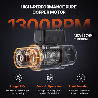 Electric Winch Truck 8,164.7 kg Steel Cable IP65 Waterproof Remote Control