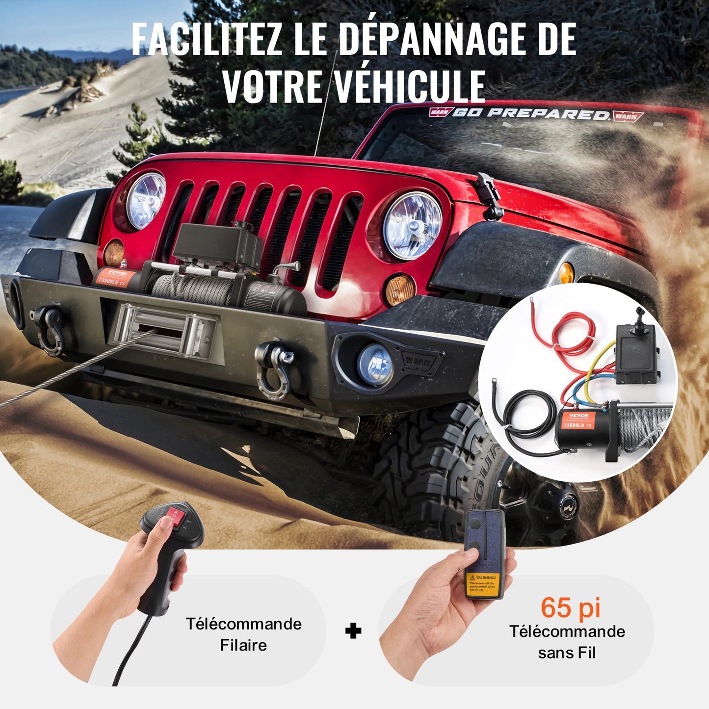 Electric Winch Truck 6123.5 kg Steel Cable IP65 Waterproof Remote Control