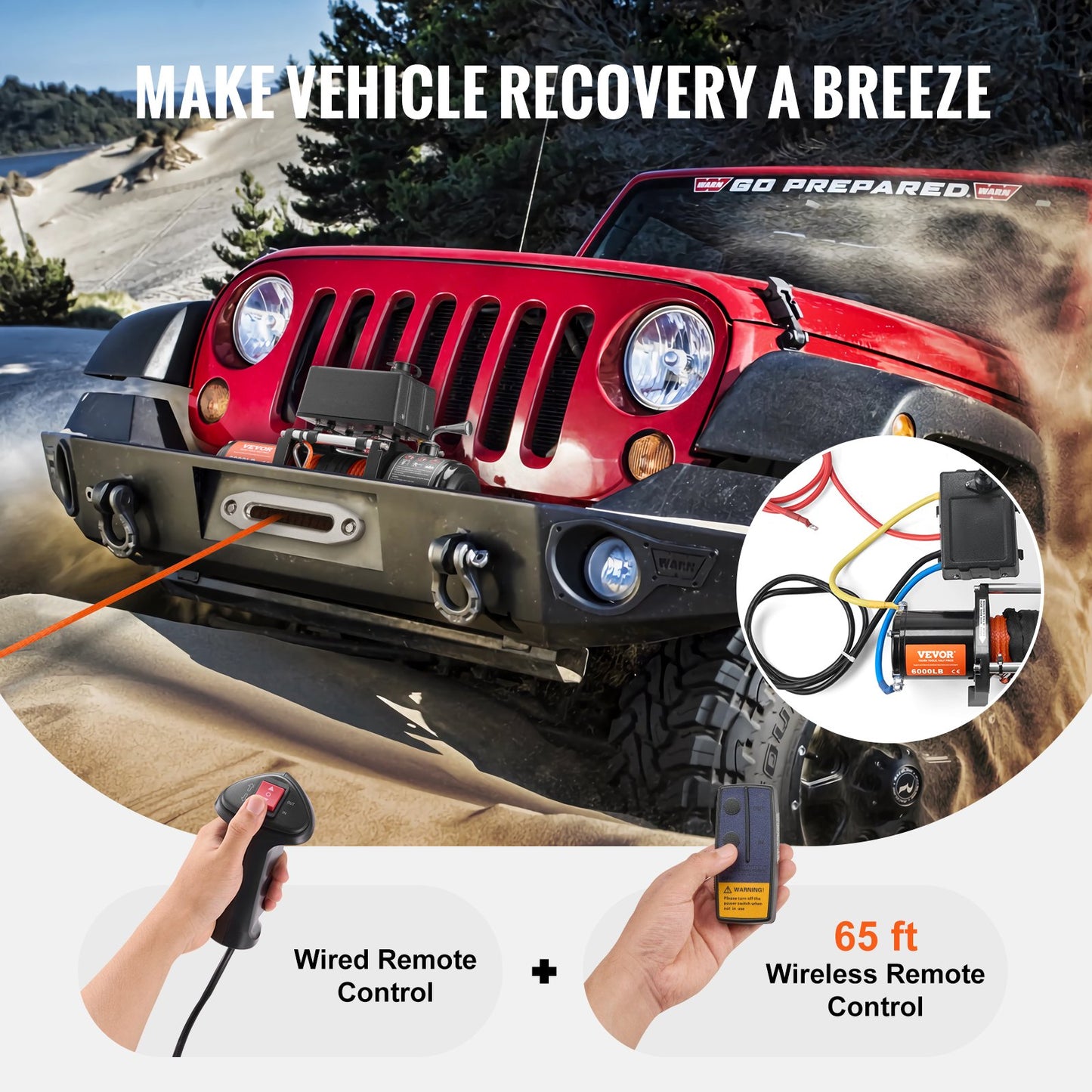 Electric Winch for Truck 2721.6 kg Synthetic Rope Waterproof Remote Control