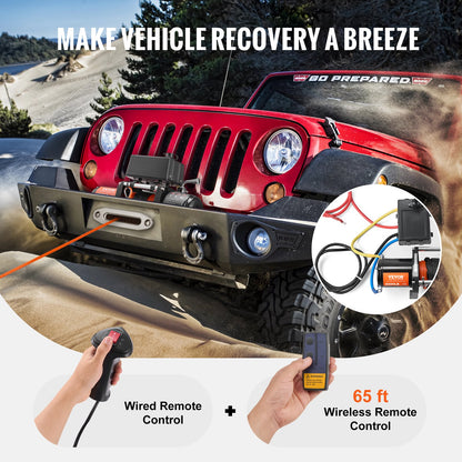 Electric Winch for Truck 2721.6 kg Synthetic Rope Waterproof Remote Control