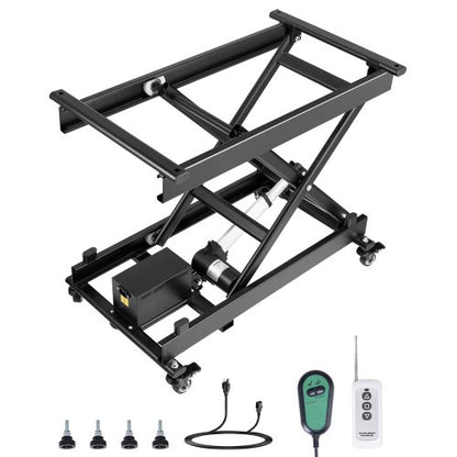 Electric Lift Table, 330 lbs Capacity Single Scissor Lift Table, 8 - 28 in Height Adjustable Lifting Platform, Coffee Table lift with 4 Wheels, for Material Handling and Transportation, Black