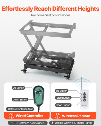 Electric Lift Table, 330 lbs Capacity Single Scissor Lift Table, 8 - 28 in Height Adjustable Lifting Platform, Coffee Table lift with 4 Wheels, for Material Handling and Transportation, Black