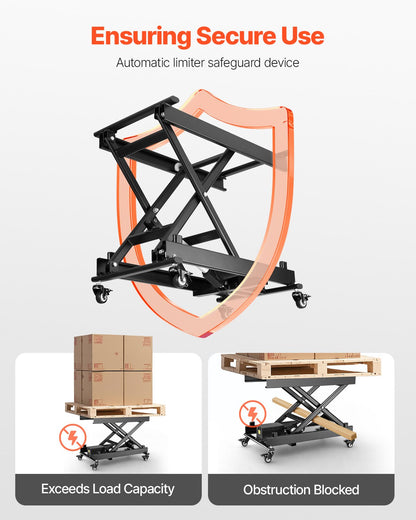 Electric Lift Table, 330 lbs Capacity Single Scissor Lift Table, 8 - 28 in Height Adjustable Lifting Platform, Coffee Table lift with 4 Wheels, for Material Handling and Transportation, Black