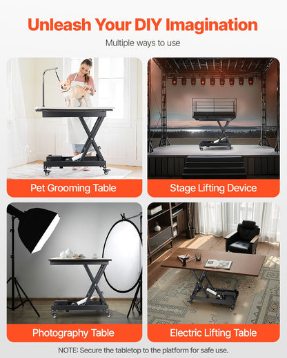 Electric Lift Table, 330 lbs Capacity Single Scissor Lift Table, 8 - 28 in Height Adjustable Lifting Platform, Coffee Table lift with 4 Wheels, for Material Handling and Transportation, Black