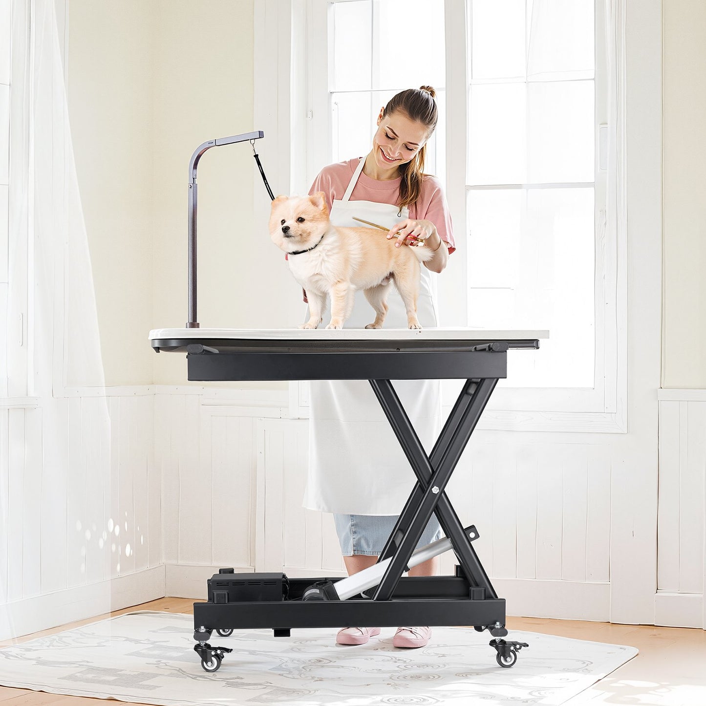 Electric Lift Table, 330 lbs Capacity Single Scissor Lift Table, 8 - 28 in Height Adjustable Lifting Platform, Coffee Table lift with 4 Wheels, for Material Handling and Transportation, Black