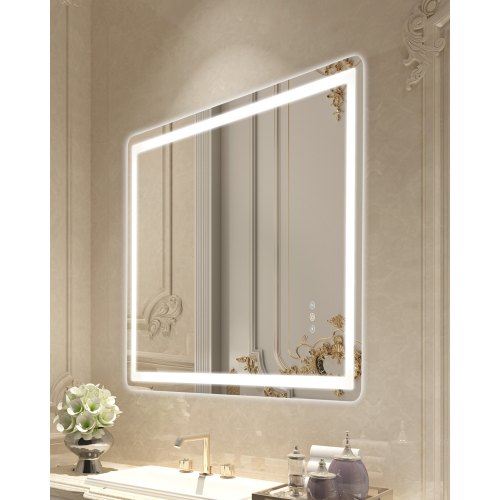 LED Bathroom Mirror, 70 x 100 cm LED Bathroom Vanity Mirror with Frontlit and Backlit, Anti-Fog Memory Mirror with Lights, Stepless 3 Colors Temperature Dimmable Bathroom Mirror, Wall Mounted