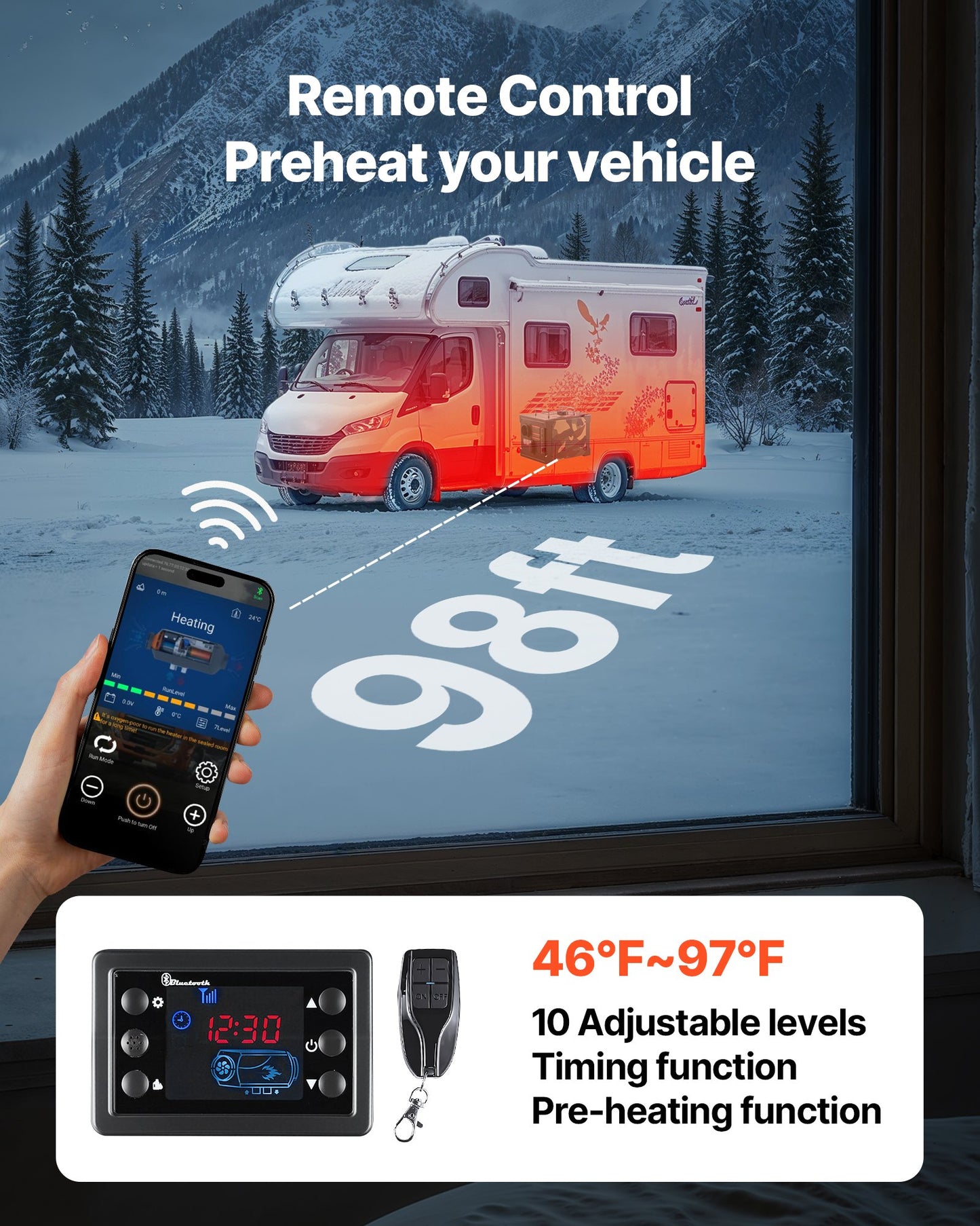 Diesel Heater, 8KW, DC 12V/24V, All in One Portable Diesel Air Heater with Bluetooth APP Control, Remote Control and LCD Screen, 7 L Fuel Tank for Trucks, Vans, RVs, Campers, and Garages