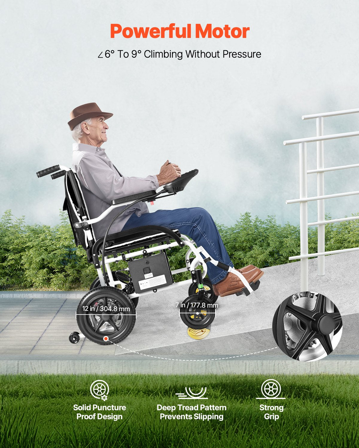 Electric Wheelchair for Adults, 100kg Capacity, Foldable & Lightweight Motorized Wheelchair, 19.3km Long Travel Range, All-Terrain Powered Chair, Portable for Seniors & Disabled