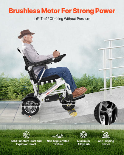 Electric Wheelchair for Adults, 136kg Capacity, Foldable & Lightweight Motorized Wheelchair, 21km Long Travel Range, All-Terrain Powered Chair, Portable 53cm Seat for Seniors & Disabled