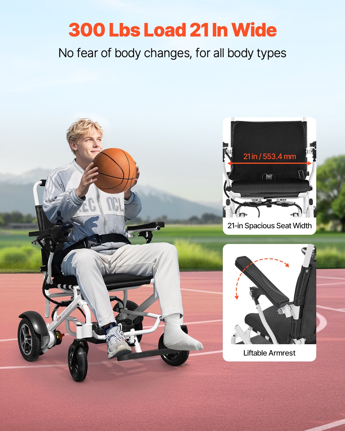 Electric Wheelchair for Adults, 136kg Capacity, Foldable & Lightweight Motorized Wheelchair, 21km Long Travel Range, All-Terrain Powered Chair, Portable 53cm Seat for Seniors & Disabled