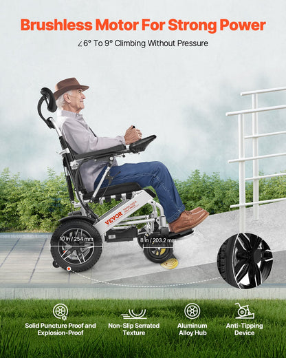 Electric Wheelchair for Adults, 136kg Capacity with Adjustable Backrest, Foldable Lightweight Motorized Wheelchair, 21km Range, All-Terrain Powered, Portable 53cm Seat for Seniors & Disabled