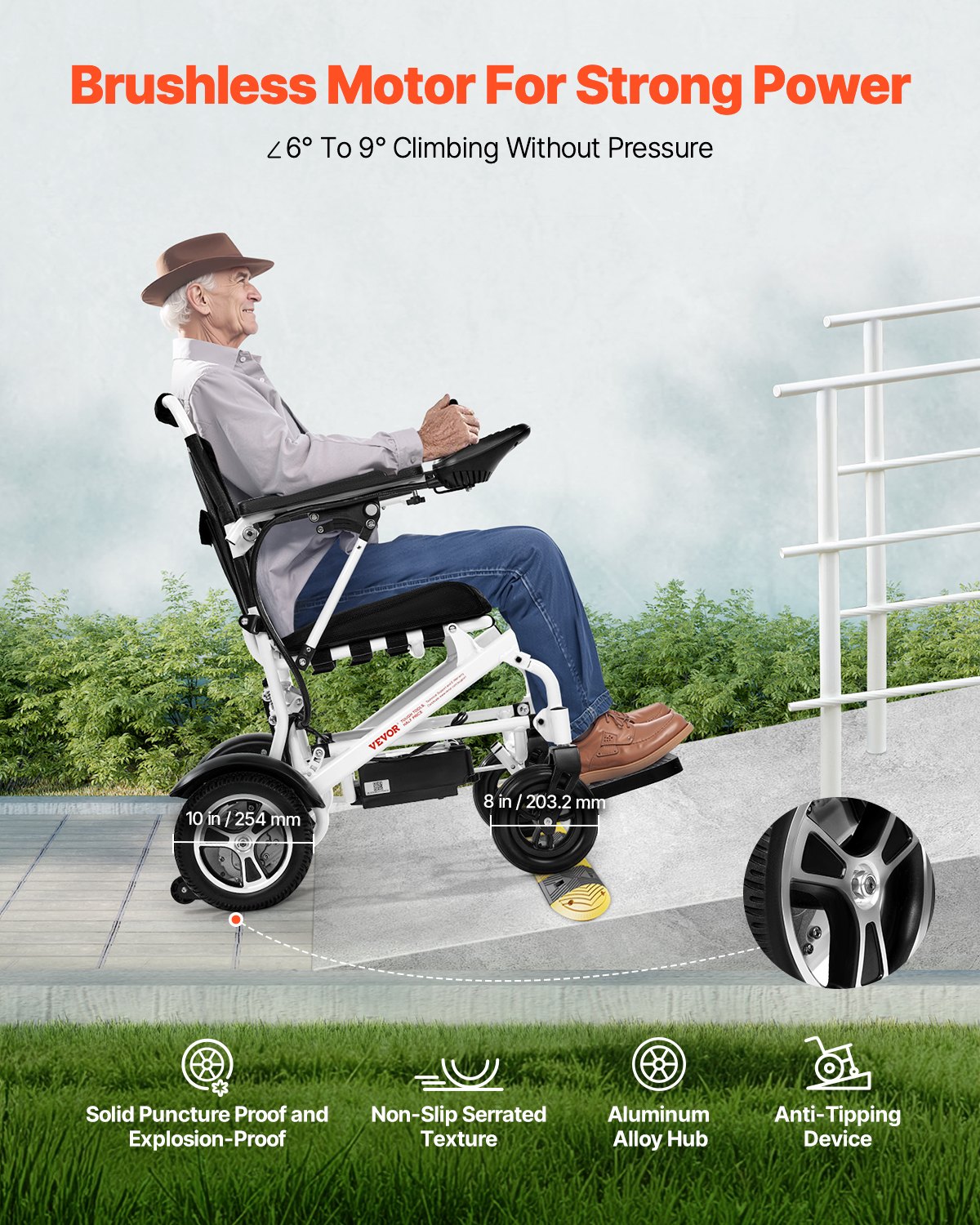 Electric Wheelchair for Adults, 136kg Capacity, Foldable & Lightweight Motorized Wheelchair, 21km Long Travel Range, All-Terrain Powered Chair, Portable for Seniors & Disabled