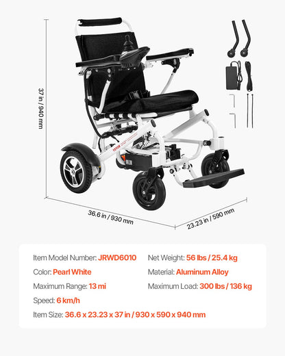 Electric Wheelchair for Adults, 136kg Capacity, Foldable & Lightweight Motorized Wheelchair, 21km Long Travel Range, All-Terrain Powered Chair, Portable for Seniors & Disabled