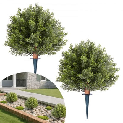 Artificial Topiary Cypress Trees with Ground Spike, 2 Set 406mm Faux Shrubs & Bushes Potted Plants, Fake Silk Tree Look Real for Decor Front Porch Outdoor Indoor Patio Garden Balcony Backyard