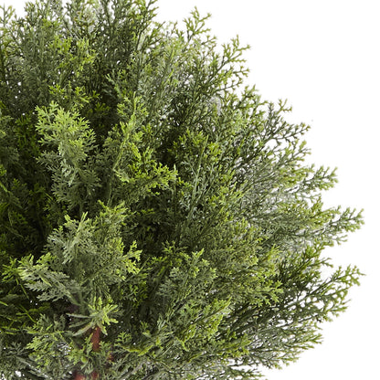 Artificial Topiary Cypress Trees with Ground Spike, 2 Set 406mm Faux Shrubs & Bushes Potted Plants, Fake Silk Tree Look Real for Decor Front Porch Outdoor Indoor Patio Garden Balcony Backyard