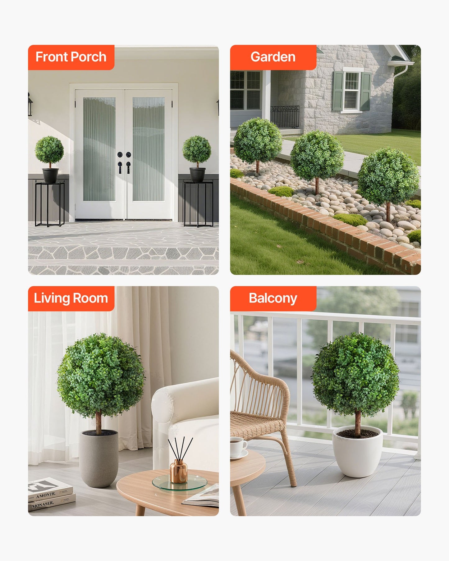 Konstgjorda buxbomträd med markspett, 2-set 686 mm konstgjorda buskar och krukväxter, konstgjorda sidenträd ser äkta ut för dekoration veranda utomhus inomhus uteplats trädgård balkong bakgård