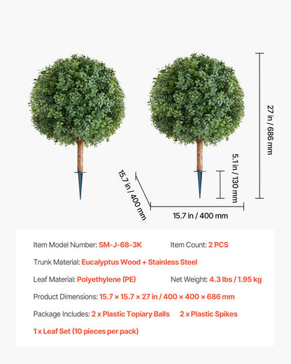 Konstgjorda buxbomträd med markspett, 2-set 686 mm konstgjorda buskar och krukväxter, konstgjorda sidenträd ser äkta ut för dekoration veranda utomhus inomhus uteplats trädgård balkong bakgård
