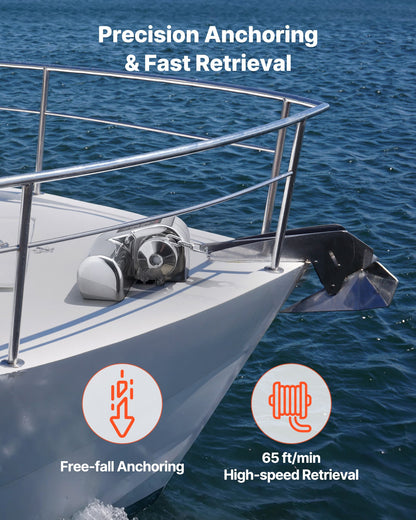 Horizontal Fishing Windlass, 12V DC 600W, Windlass Anchor Systems Fit for 6.35 mm Chain or 14.3 & 15.9 mm Nylon Rope, Max Pull 260 kg, 316 Stainless Steel Construction, for Boats 7-9 m