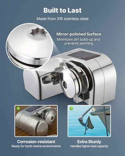 Horizontal Fishing Windlass, 12V DC 600W, Windlass Anchor Systems Fit for 6.35 mm Chain or 14.3 & 15.9 mm Nylon Rope, Max Pull 260 kg, 316 Stainless Steel Construction, for Boats 7-9 m