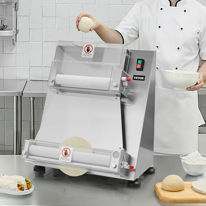 Pizza Dough Roller Sheeter, 3-16 Inch Semi-automatic Stainless Steel Pizza Press, Commercial Electric 390W Pasta Maker Machine, 260 pcs Per Hour, Adjustable Thickness, with Dough Press Lid
