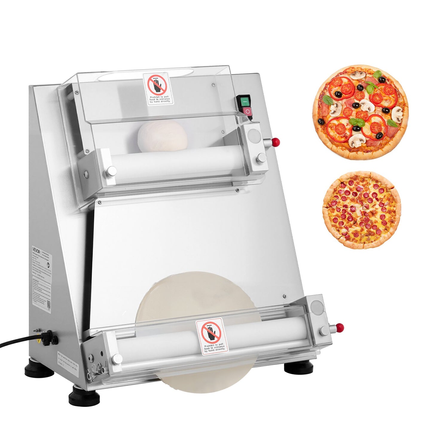 Pizza Dough Roller Sheeter, 3-16 Inch Semi-automatic Stainless Steel Pizza Press, Commercial Electric 390W Pasta Maker Machine, 260 pcs Per Hour, Adjustable Thickness, with Dough Press Lid