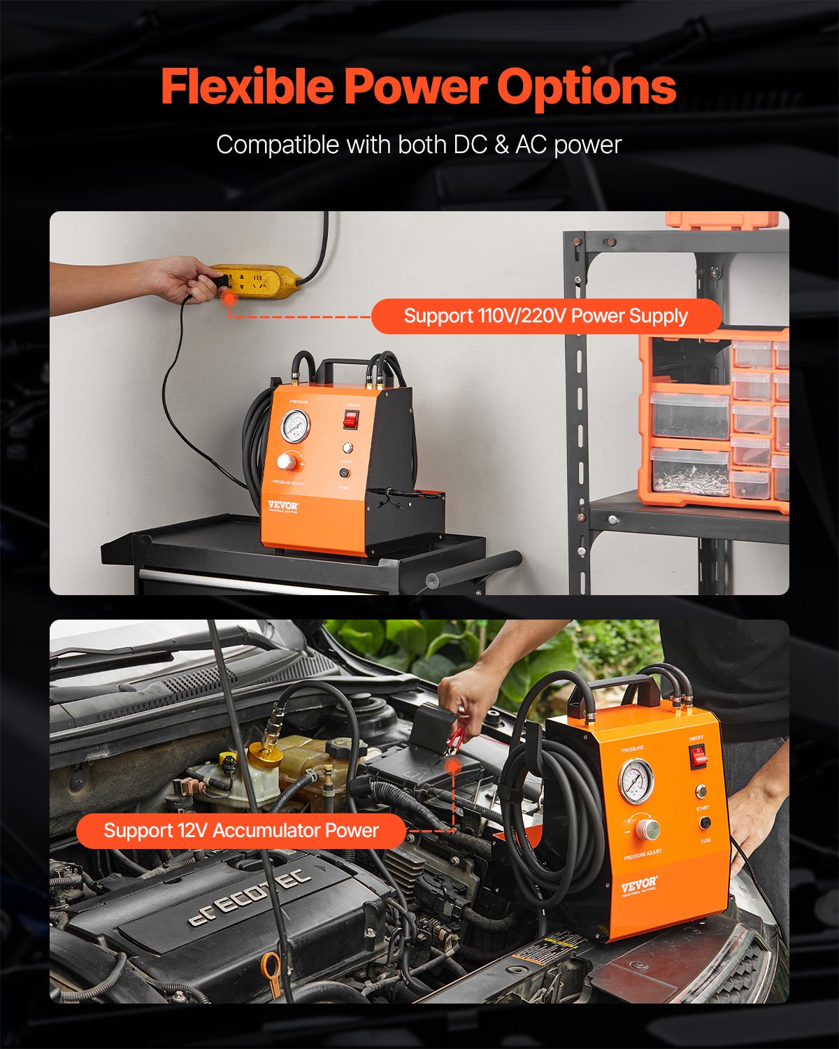 Elektrisk bromsluftningssats, professionell 220V huvudbromscylinderluftningssats med tryckmätare och inbyggd luftpump, mångsidig bromsluftningsadaptersats för både likström och växelström