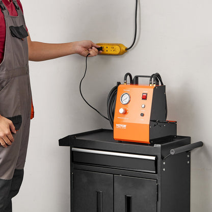 Elektrisk bromsluftningssats, professionell 220V huvudbromscylinderluftningssats med tryckmätare och inbyggd luftpump, mångsidig bromsluftningsadaptersats för både likström och växelström