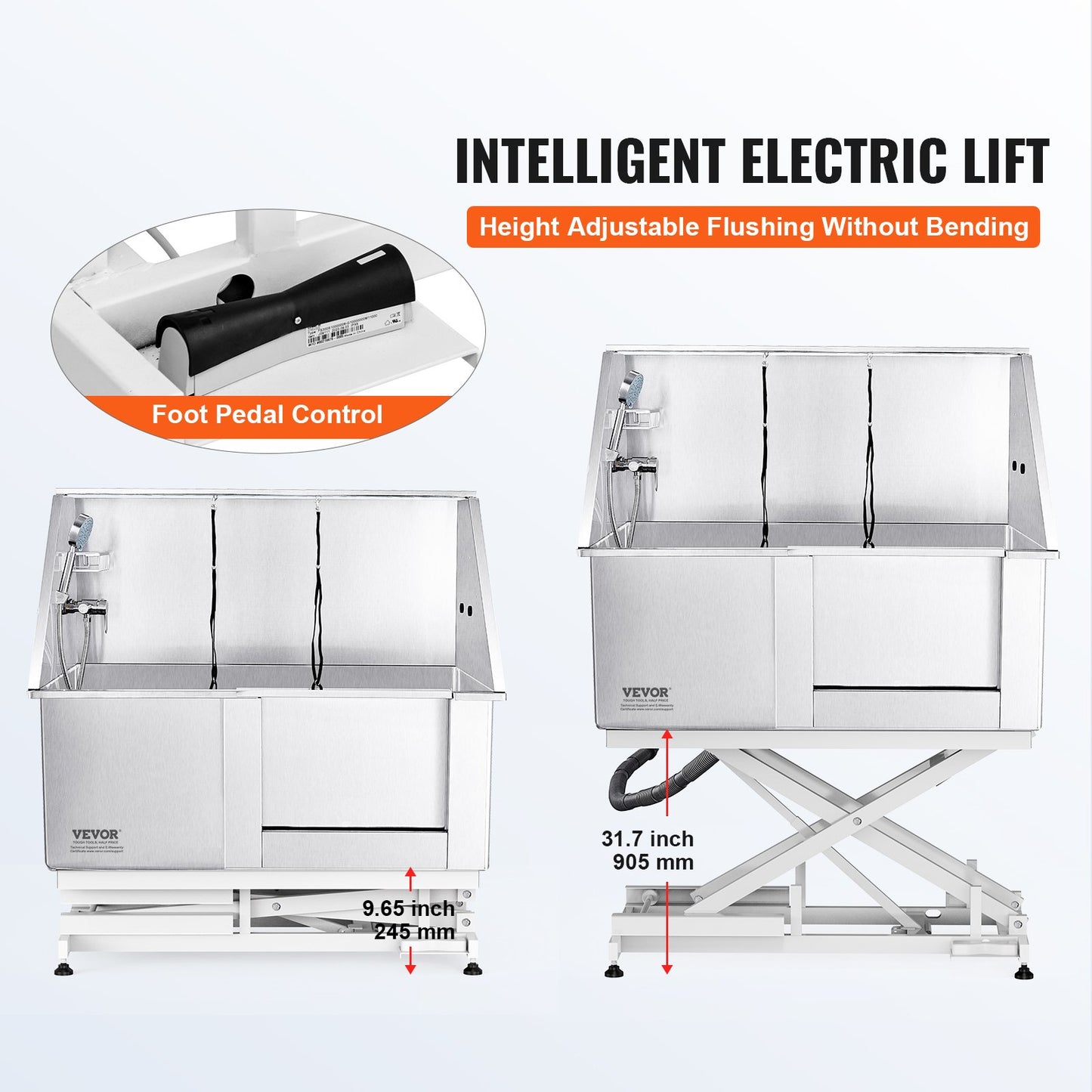 1,27 m badstation för hundar, elektrisk höjdjustering, professionellt badkar i rostfritt stål för hundar med tvållåda, kran, omfattande tillbehör, badkar för flera husdjur, handfat för hemmet (höger)