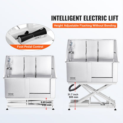 1,27 m badstation för hundar, elektrisk höjdjustering, professionellt badkar i rostfritt stål för hundar med tvållåda, kran, omfattande tillbehör, badkar för flera husdjur, handfat för hemmet (höger)