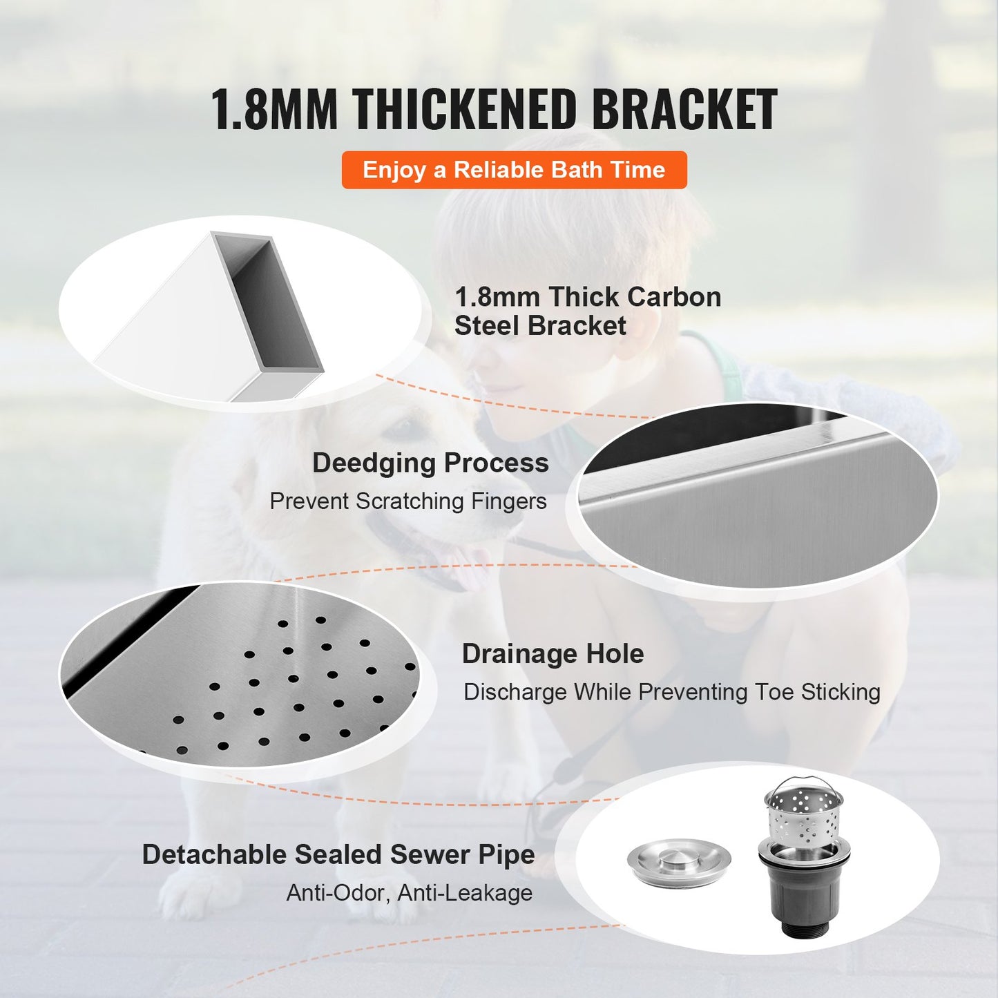 1,27 m badstation för hundar, elektrisk höjdjustering, professionellt badkar i rostfritt stål för hundar med tvållåda, kran, omfattande tillbehör, badkar för flera husdjur, handfat för hemmet (höger)