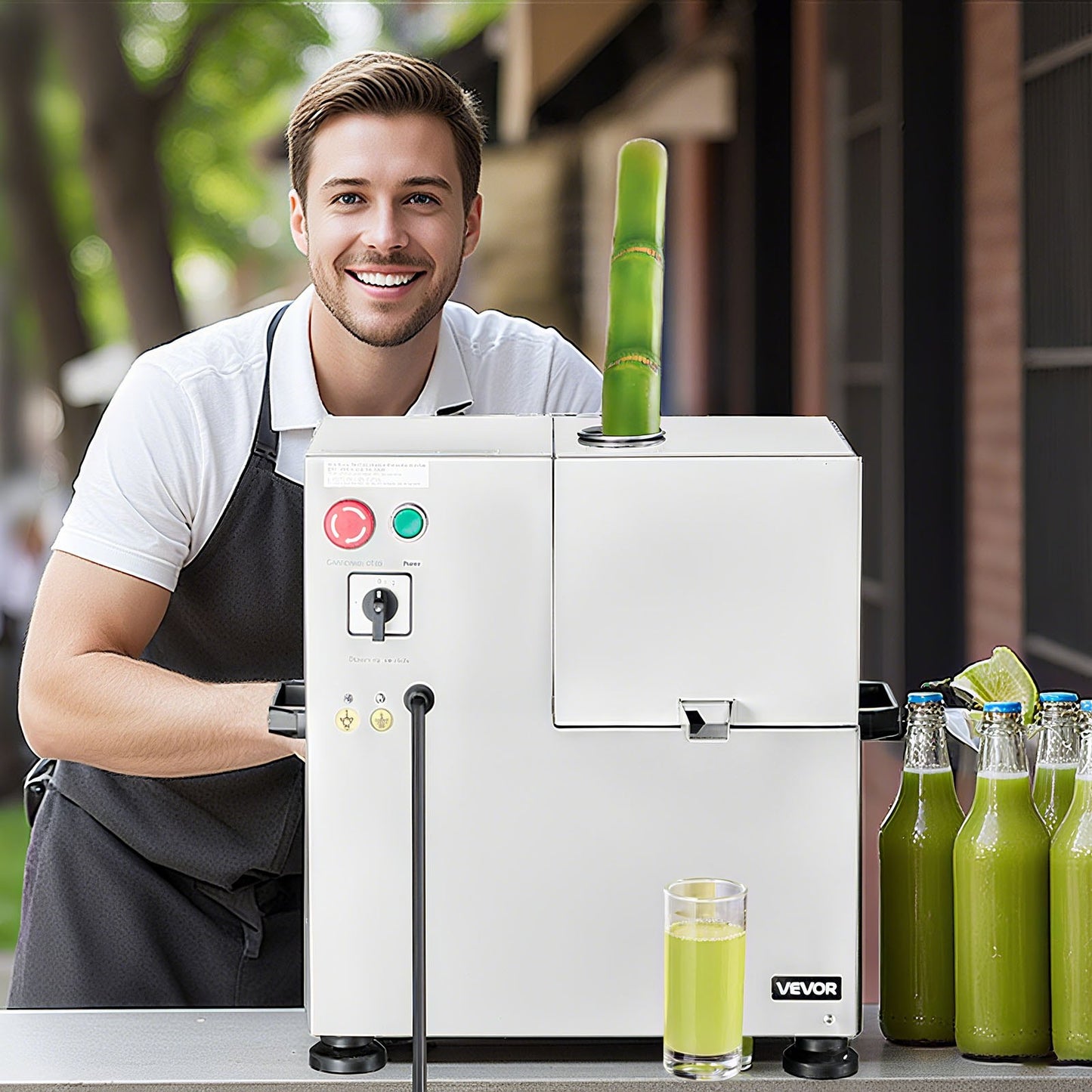 Commercial Sugar Cane Juicer, 800W Electric Sugarcane Juicer Machine with 300KG/H High Output, 4 Stainless Steel Rollers, Sugar Cane Press Juice Extractor Squeezer for Home/Commercial Use