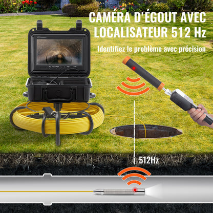Sewer Camera Pipe Inspection Camera w/ 512hz Sonde 22.9 cm 720p Screen 50.3m