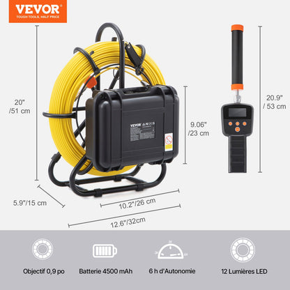 Sewer Camera Pipe Inspection Camera w/ 512hz Sonde 22.9 cm 720p Screen 50.3m