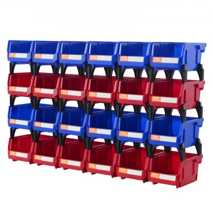 Plastic Storage Bin, (5-Inch x 4-Inch x 3-Inch), Hanging Stackable Storage Organizer Bin, Blue/Red, 24-Pack, Heavy Duty Stacking Containers for Closet, Kitchen, Office, or Pantry Organization