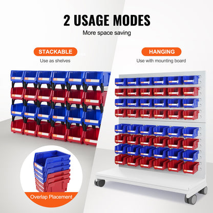 Plastic Storage Bin, (5-Inch x 4-Inch x 3-Inch), Hanging Stackable Storage Organizer Bin, Blue/Red, 24-Pack, Heavy Duty Stacking Containers for Closet, Kitchen, Office, or Pantry Organization